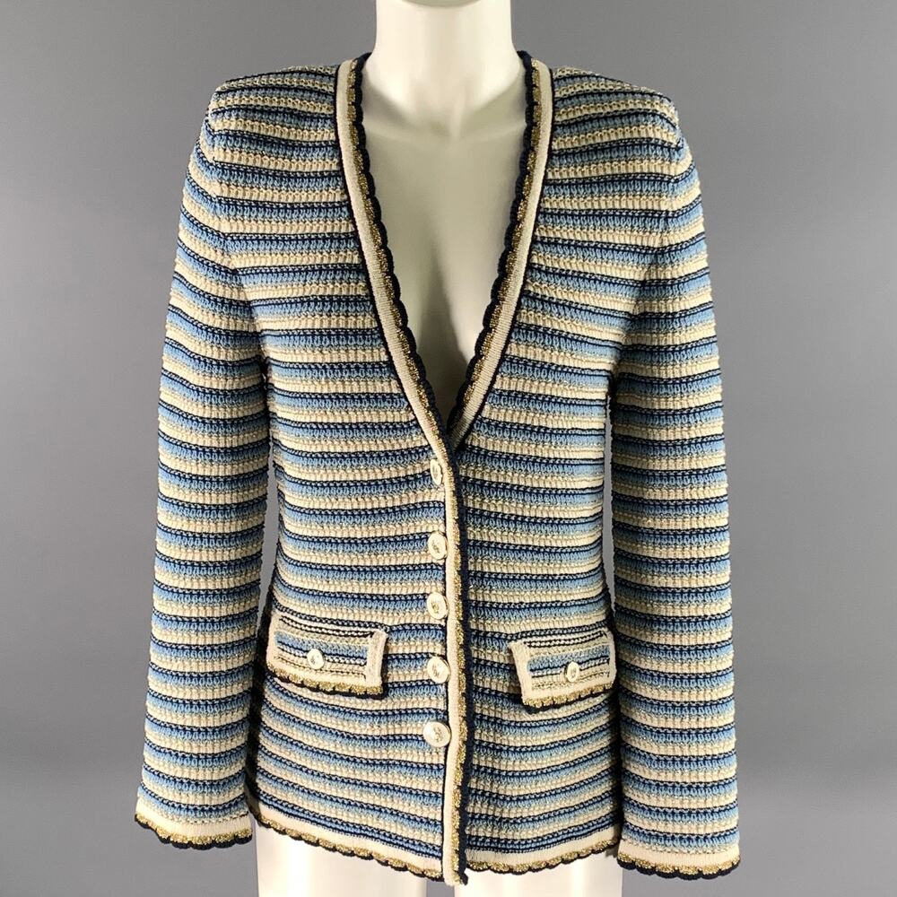 VERONICA BEARD Size S Blue White Gold Stripe Cotton Polyamide Cardigan